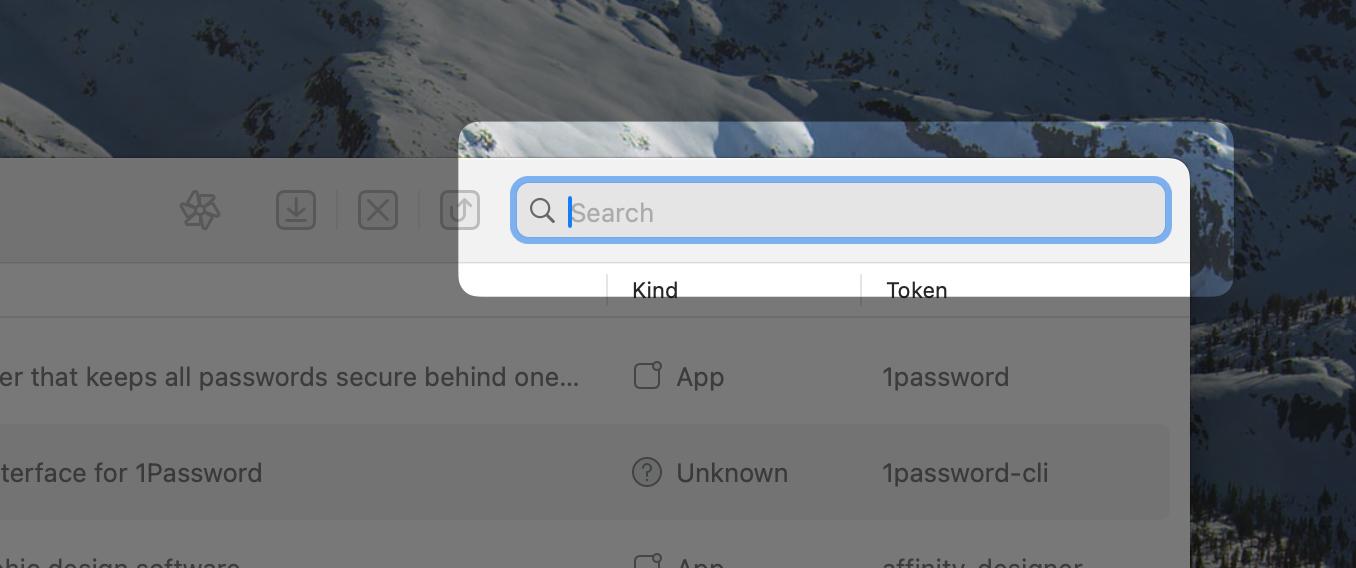 Search field in the toolbar